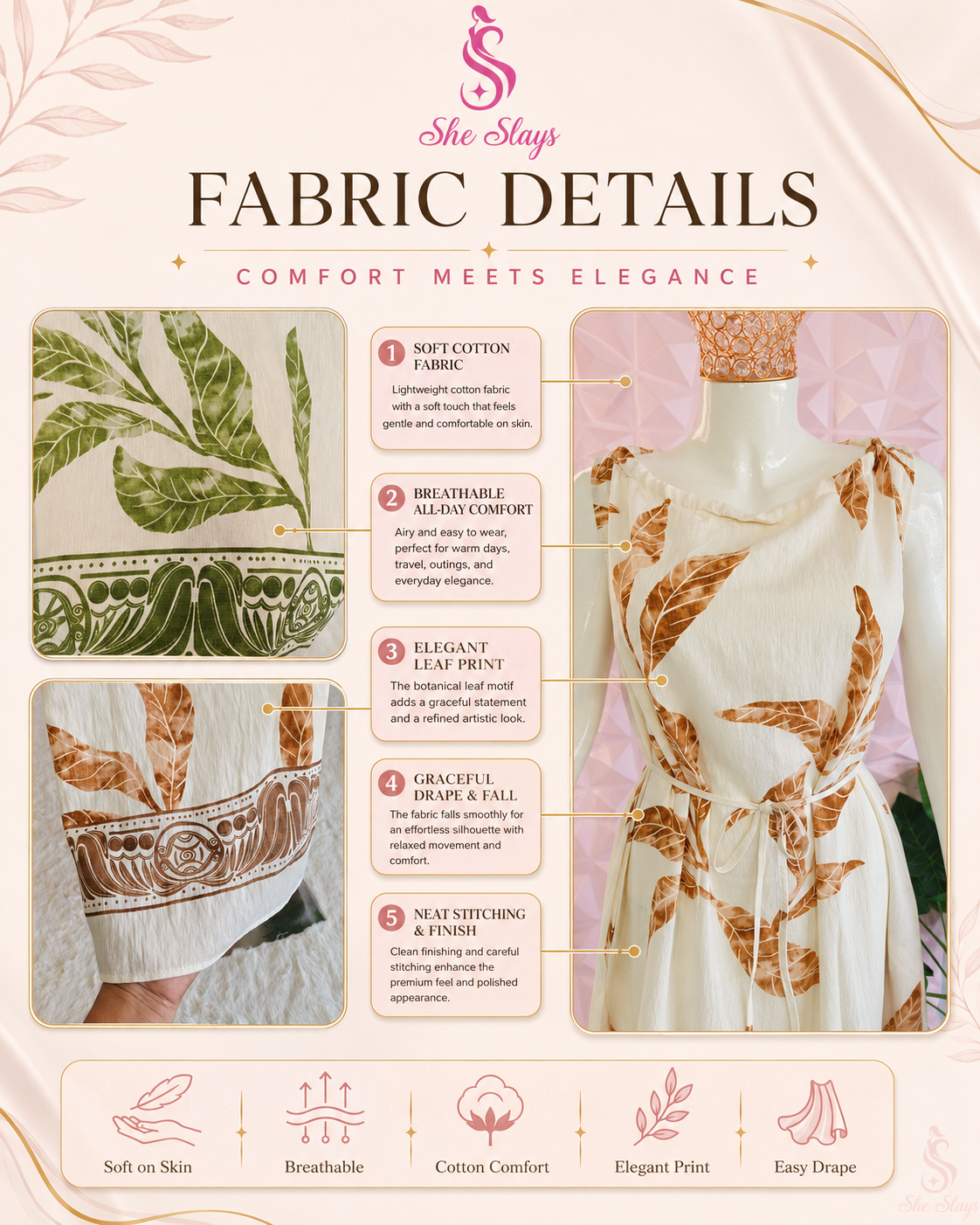 ‘LEAF’ Belted Summer Dress [SS-11406-DRLCT]