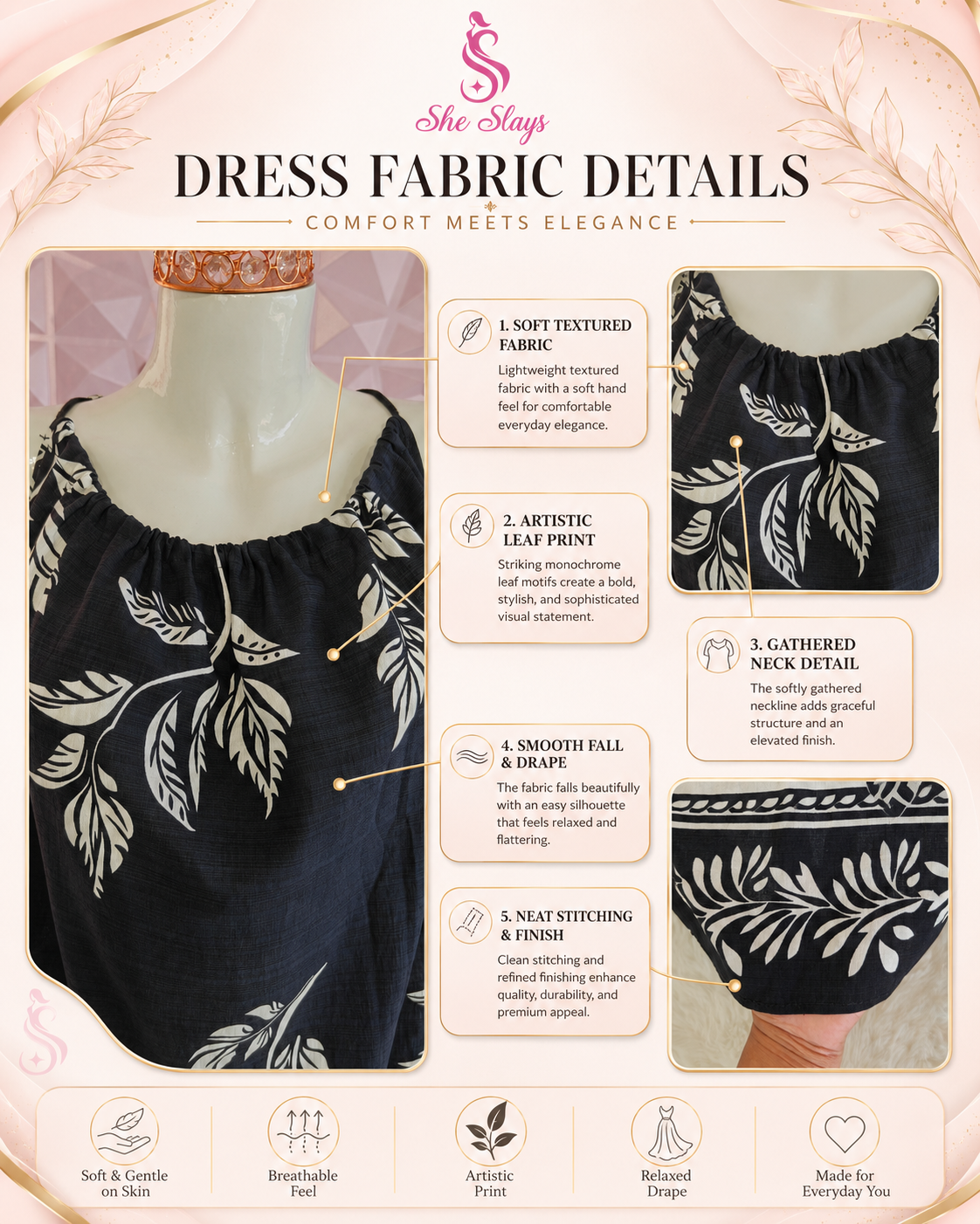 ‘VINE’ Drawstring Neck Dress [SS-11408-DRLS]