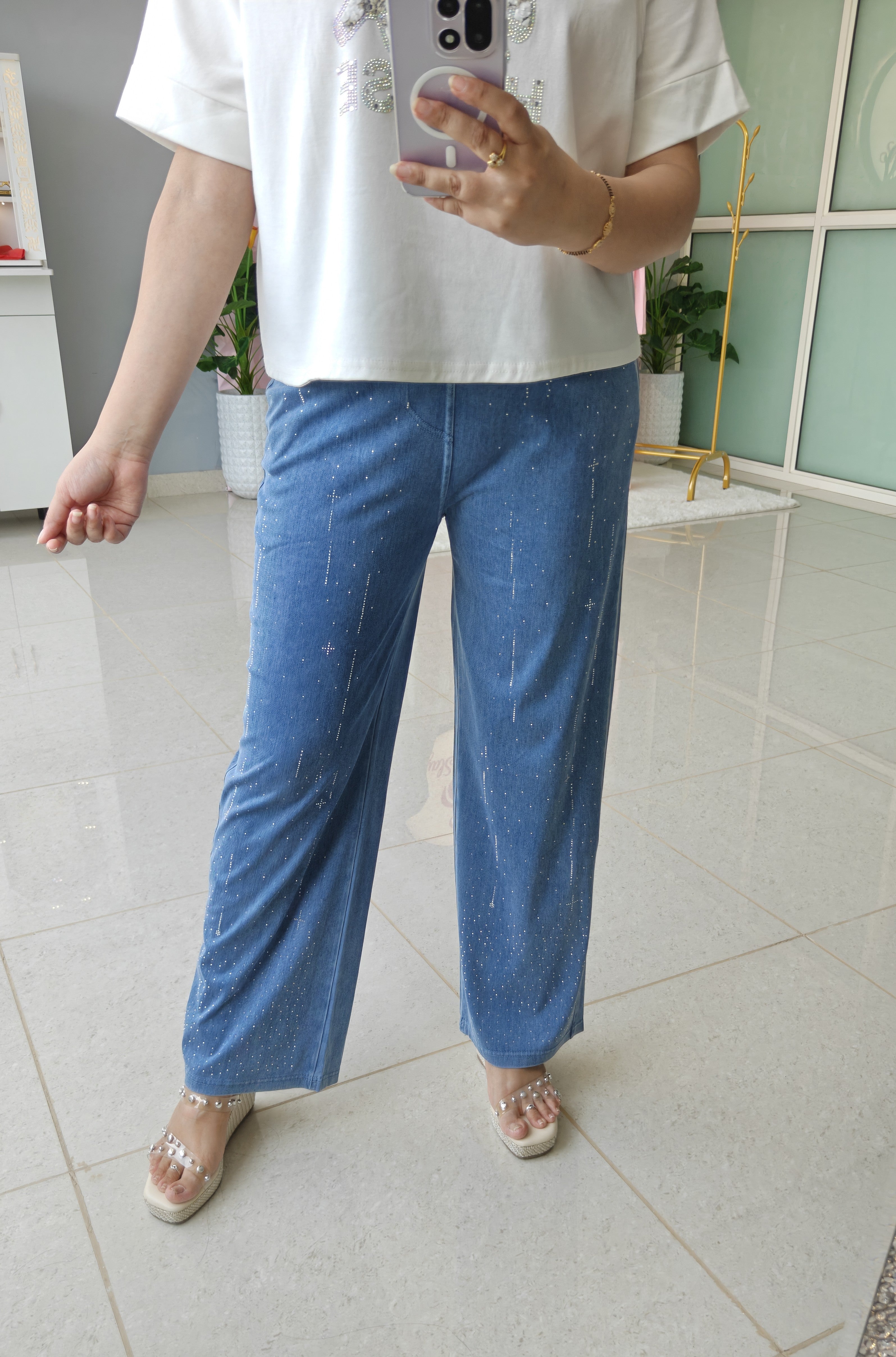 ‘BLING’ Crystal Denim Jeans [SS-13402-PNTD]