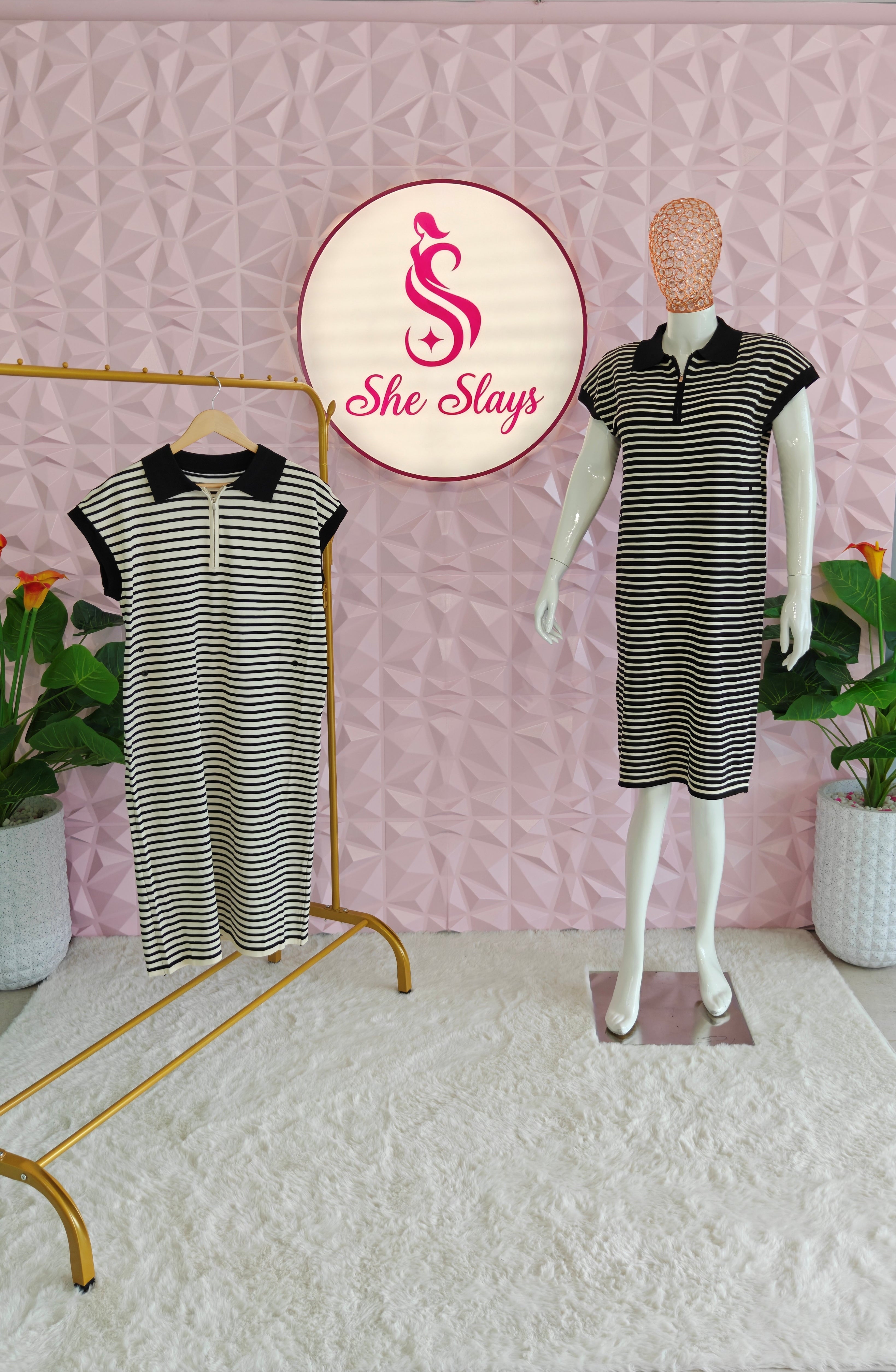 ‘LINEA’ Polo Stripe Midi Dress [SS-12501-DRST]