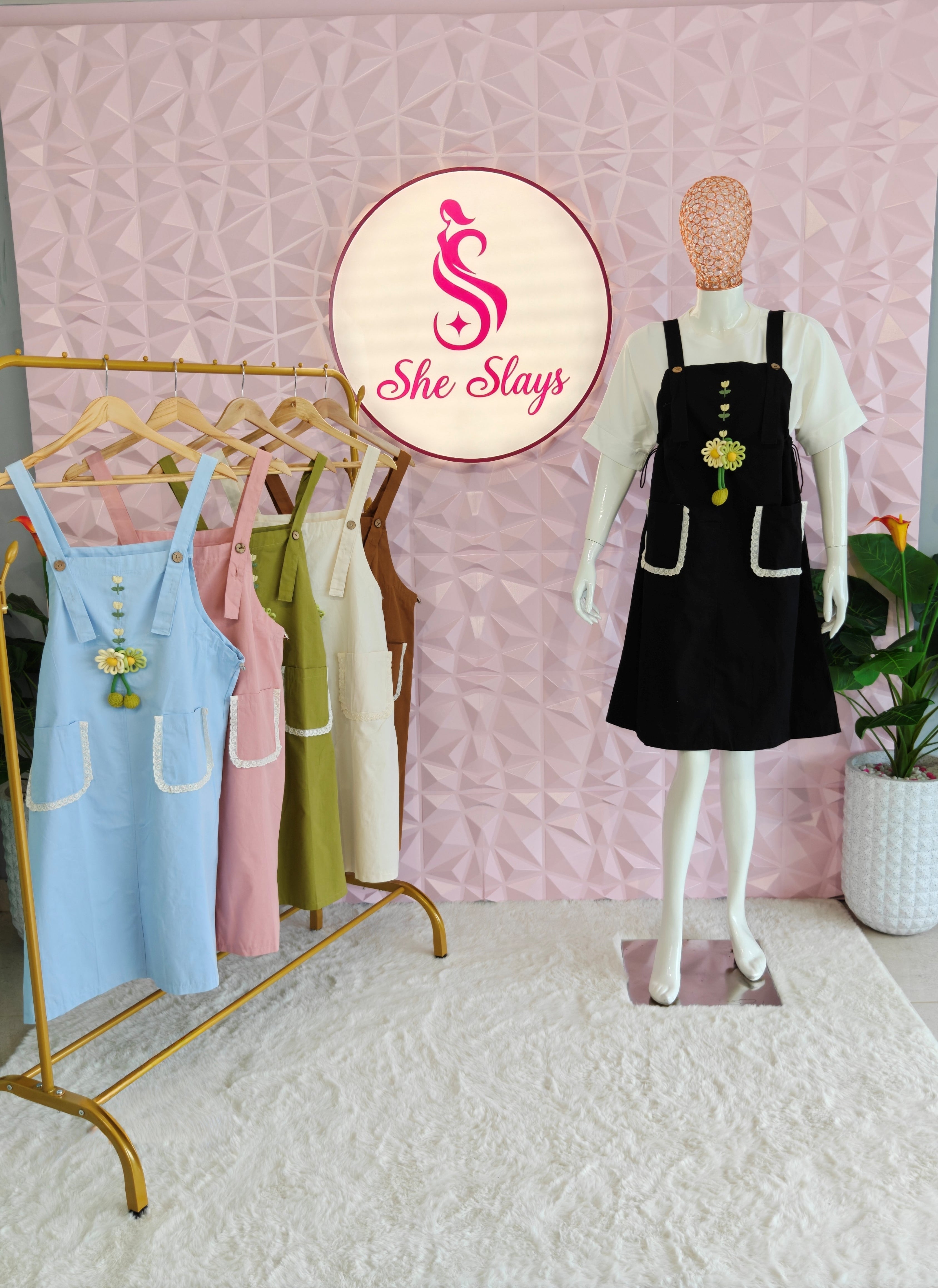 ‘GARDEN’ Embroidered Dungaree Dress [SS-11801-DNGF]