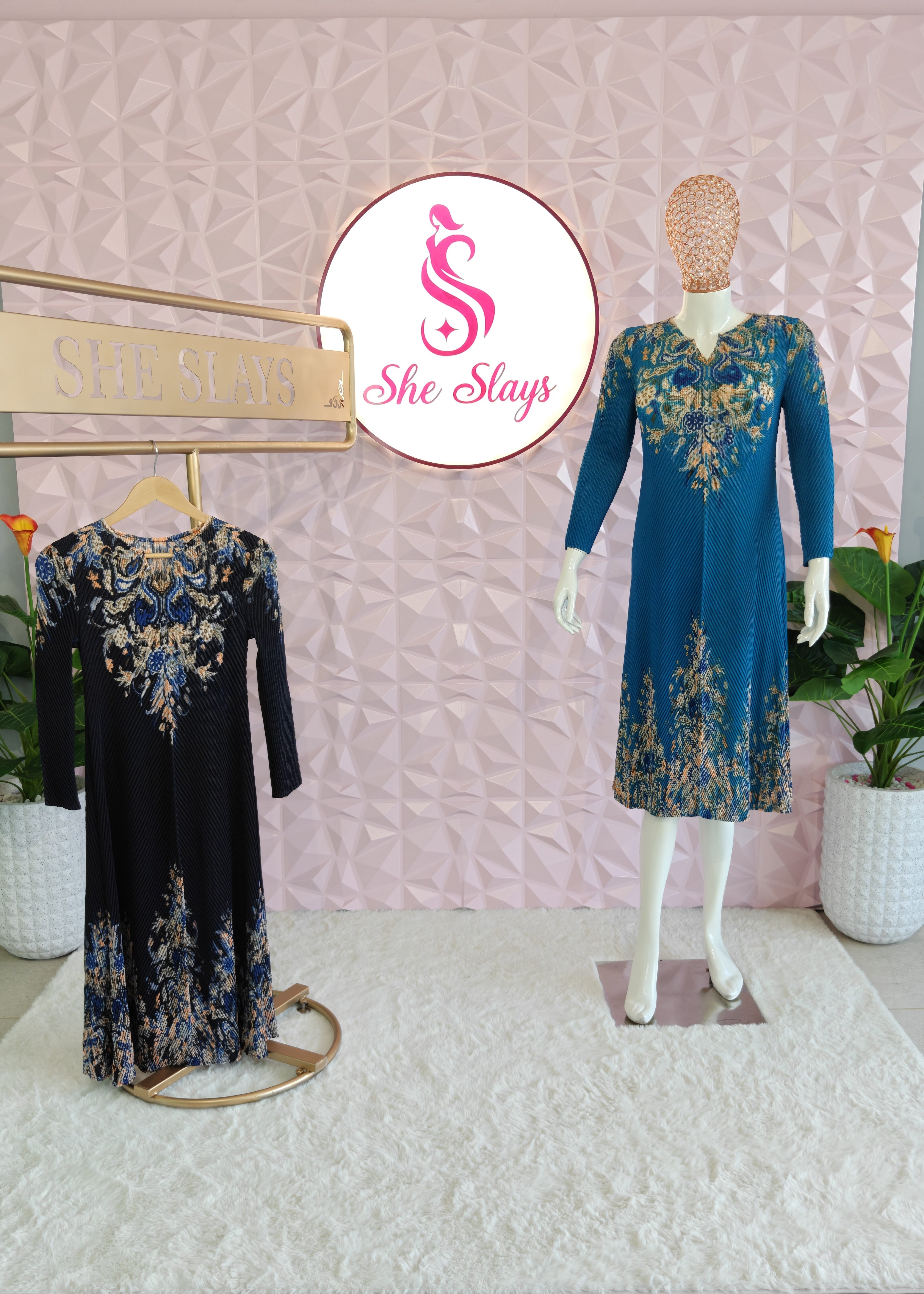 ‘MARINA’ Floral Pleated Dress [SS-11708-DRFS2]