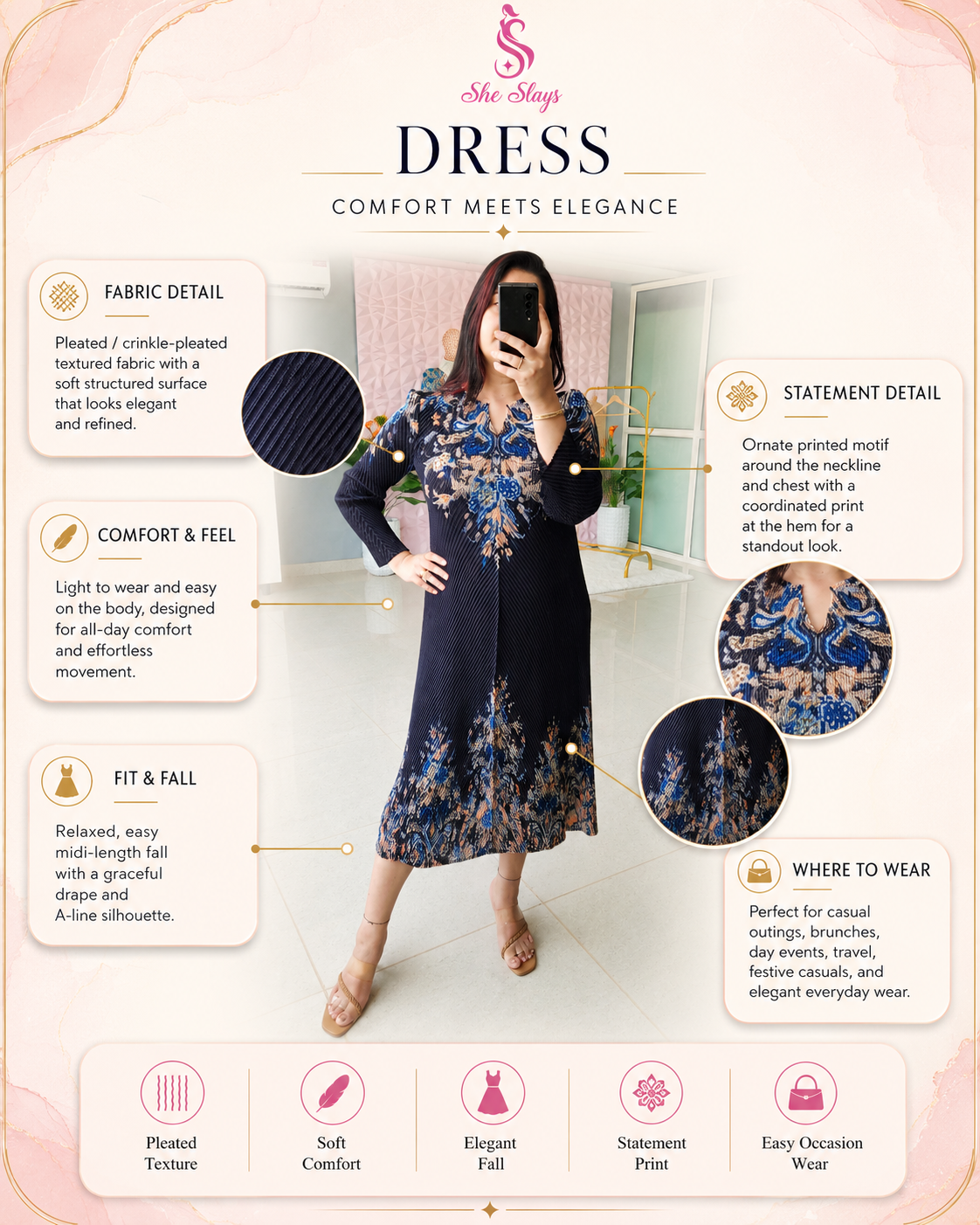 ‘MARINA’ Floral Pleated Dress [SS-11708-DRFS2]