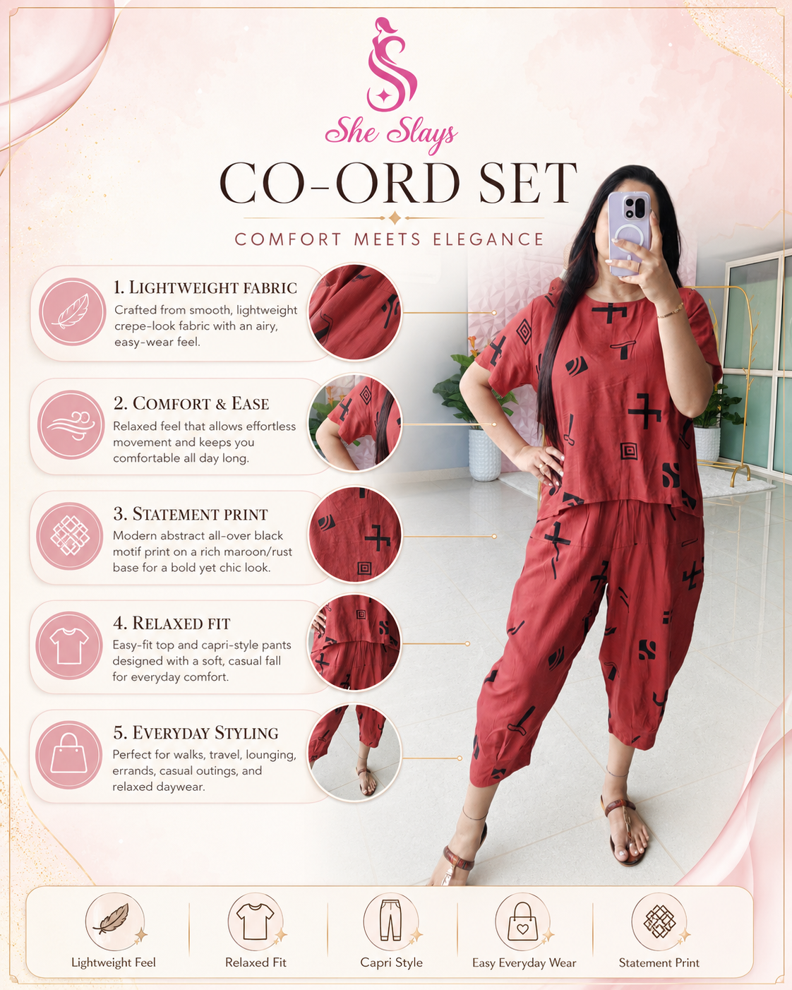 'SYMBOL’ Crepe Co-ord Set [SS-12101-CRD]