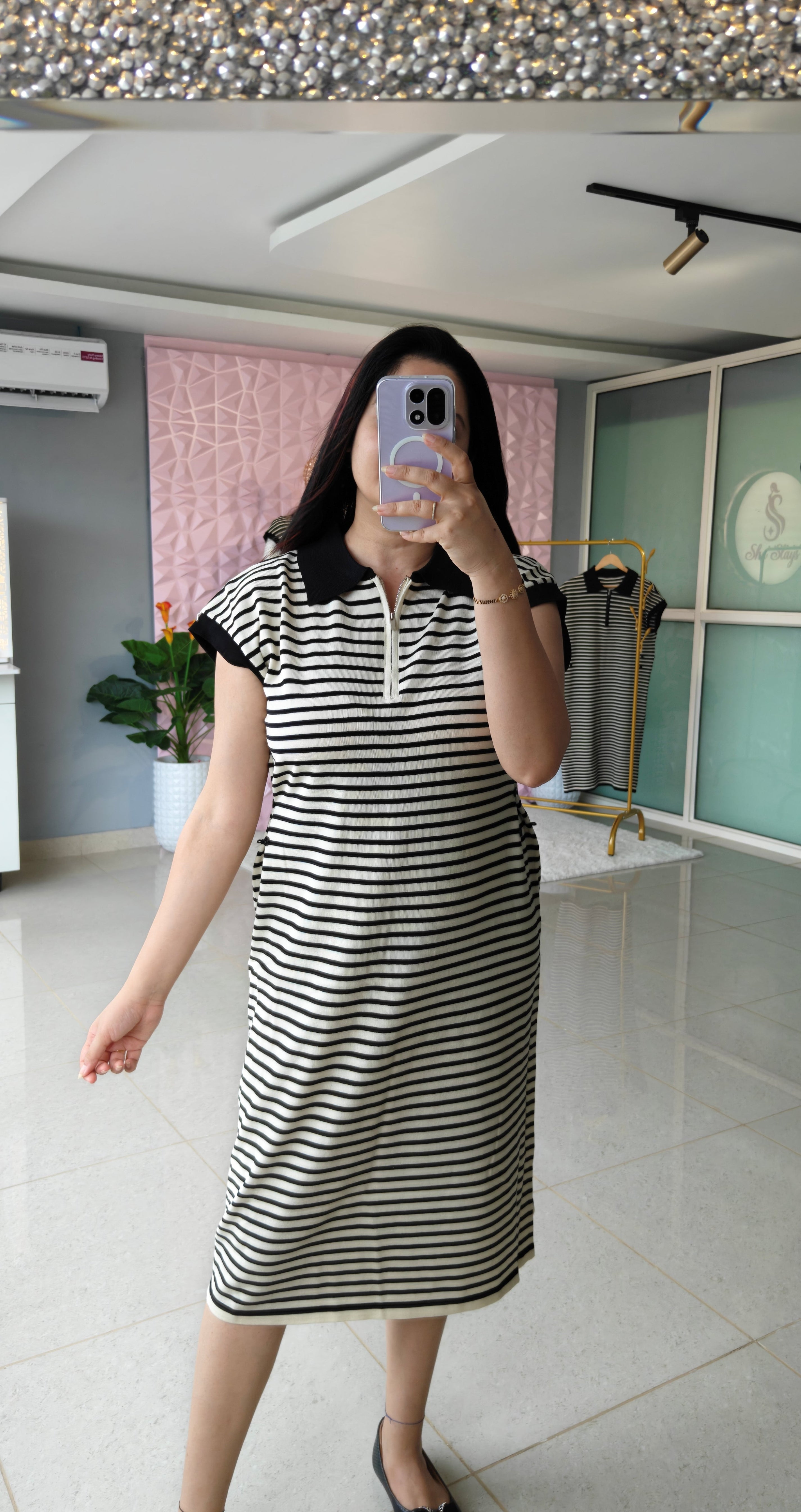‘LINEA’ Polo Stripe Midi Dress [SS-12501-DRST]